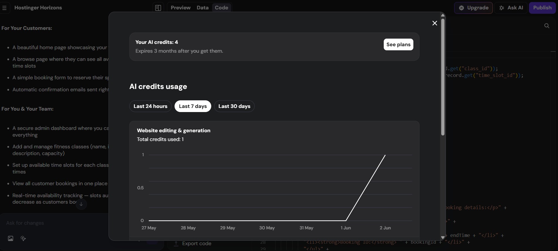 Hostinger Horizon's Credit Usage For The Entire App That It Built Hostinger Horizon's Credit Usage For The Entire App That It Built