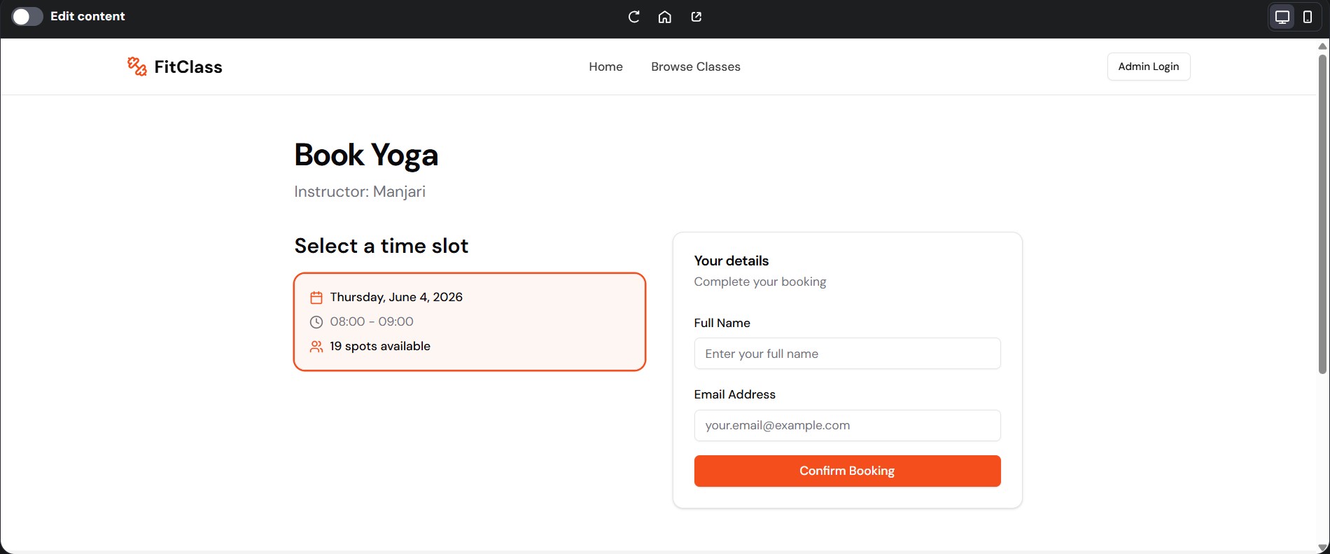 I Built A Fitness Class Booking Website With Hostinger Horizons (Here'S What Happened) 2 12 Booking Classes Page