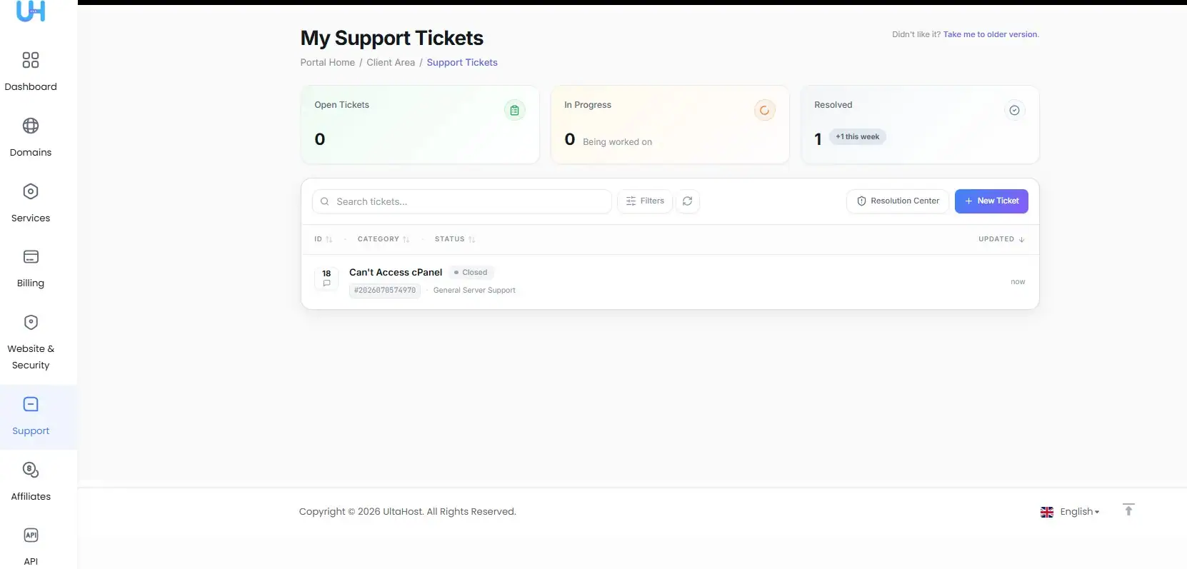 Ultahost Support Ticket History Ultahost Support Ticket History