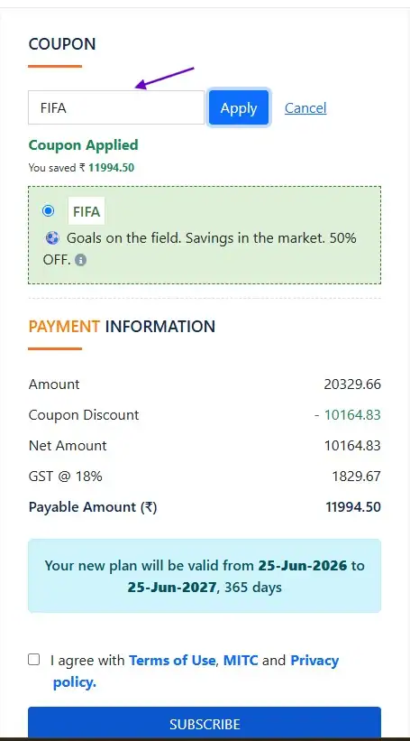 StockEdge How to Apply Coupon